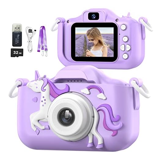 MgaoLo Children's Camera Toys for 3-12 Years Old Kids Boys Girls,HD Digital Video Camera with Protective Silicone Cover,Christmas Birthday Gifts with 32GB SD Card (Purple)