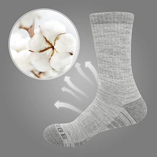 YUEDGE Women\'s Hiking Walking Socks 5 Pack Outdoor Recreation Socks Moisture Wicking Cotton Cushion Crew Socks(Light Grey, X-Large)