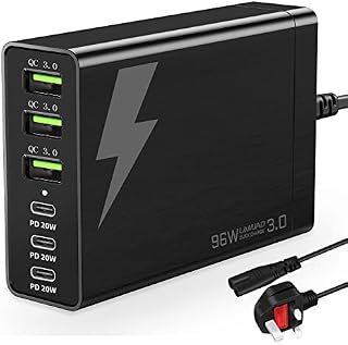 LAMJAD USB C Wall Charger Multiports,96W 6 Port USB C Charging Station,Portable Fast USB C Charging Hub PD Adapter 3 USB C and 3 QC USB A for All iPad, iPhone 13 /12/11 Max Mini, Pixel Samsung Galaxy