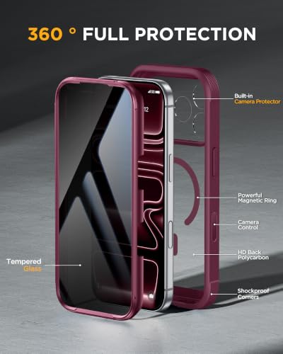 Image of Miracase for iPhone 17 Pro Privacy Series Case, Magsafe, Cherry | Built-in Privacy Screen Protector | 360 Full Protection | Colored Bezel & Clear Back | Shock-Absorbent | 6,3 Inch