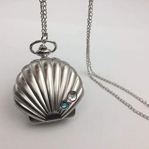 WEHOLY Rétro Argent Clamshell Diamant Coquillage Montre de Poche Collier Femme étudiante Montre Porte-clés Cadeau d'anniversaire Cover
