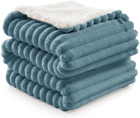 BEDELITE warme Decke Sherpa Kuscheldecke Flauschig Hellblau XXL 220x240 | dicke Deko Fleecedecke, Cord Überwurf für Wohnzimmer und Schlafzimmer, weiche Wohndecke, Tagesdecke, das i