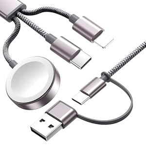 Multi Fast Charging Cable for Apple Watch Charger,iPhone Charger,[ 3-in-2 Travel Essentials] USB A/Type C/Lightning Cable for iWatch Ultra/SE/10-2,iPhone 16-11,Galaxy S25-21,iPad-4FT
