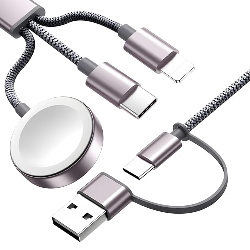 Multi Fast Charging Cable for Apple Watch Charger,iPhone Charger,[ 3-in-2 Travel Essentials] USB A/Type C/Lightning Cable for iWatch Ultra/SE/10-2,iPhone 16-11,Galaxy S25-21,iPad-4FT