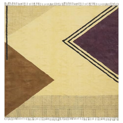 CASAVANI Kelim-Teppich, 1,2 m, quadratisch, matt, braun und beige, flach gewebt, geometrisch, dick, 0,48 cm, leicht waschbar, für drinnen und draußen, Baumwollteppiche für Küche, Eingangsbereich