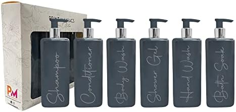 Print Maniacs Mrs Hinch Inspired Signature Grey 500ml Square Reusable Dispenser Bottle Silver Pump Personalised Bathroom Storage Toiletries Set F2 (White, Shampoo and Conditioner)