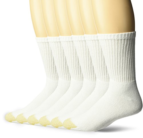 Gold Toe Men's Cushioned Cotton Short Crew Socks, 6-Pack, white, Shoe Size: 6-12.5