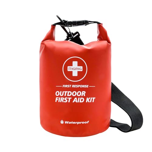 RIGRIG Waterproof First Aid Kit 186 Pcs Survival Gear, Portable Small Boat Dry Bag Bug Out Bags, Emergencies Medical Kit Ideal for Boating, Fishing, Hiking, Camping, Kayaking (Red)