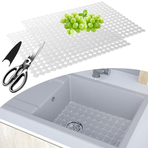 2 Pack Kitchen Sink Mats Non-Slip Sink Protector, 30 * 40cm Sinks Protect Mats for Stainless Steel/Ceramic Sink, Cuttable Fast Draining Mat, Dish Drying Mat for Kitchen Countertop, 12.5x15.7in