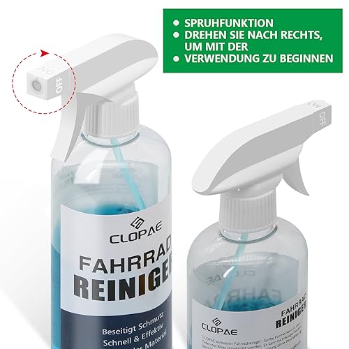 CLOPAE Fahrrad Reinigungsset, 7 in 1 Fahrrad Kettenreiniger Set mit 500ml Fahrradreinigung, Kettenreiniger Set mit Vielseitig Fahrrad Bürste, Fahrradreiniger mit Bürsten für Alle Fahrrädern
