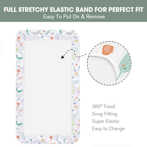 Image of Bimocosy Crib Sheets 4 Pack, Baby Crib Sheets Fitted for Boys and Girls Breathable & Snug Fit, Soft Toddler Bed Sheets for Standard Crib Mattress Nursery Daycare Essentials, Ocean World