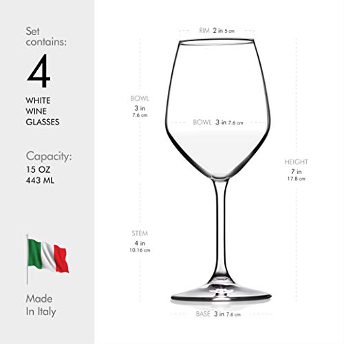 Paksh Novelty Italian White Wine Glasses - 15 Ounce - Lead Free - Shatter Resistant - Wine Glass Set Of 4, Clear, 15 Ml - Image 7