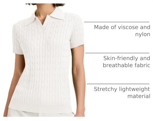 Image of Micoson Womens Short Sleeve Sweater Tops Lapel V Neck Polo Shirts 2026 Summer Cable Knit Loose Blouse Business Casual Outfits