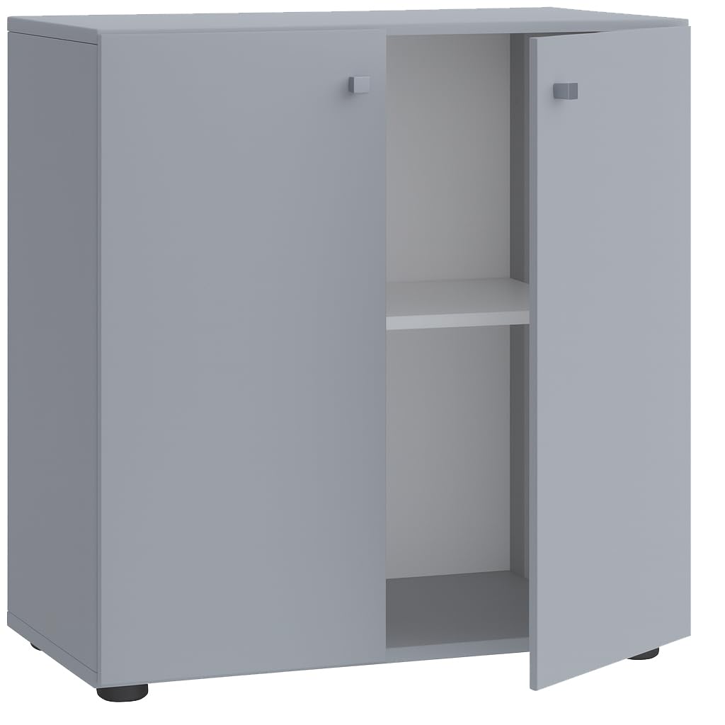 VCM Büroschrank mit 2 Fächern | moderner Aktenschrank mit Drehtüren | Maße ca. B. 70 x H. 74 x T. 40 cm - Lona 2-Fach Grau