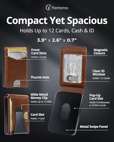 Image of Vantamo Premium Wallet for Men with Money Clip & Card Holder, Compact & Slim Wallet with RFID, 8-12 Cards, Perfect Gifts for Men