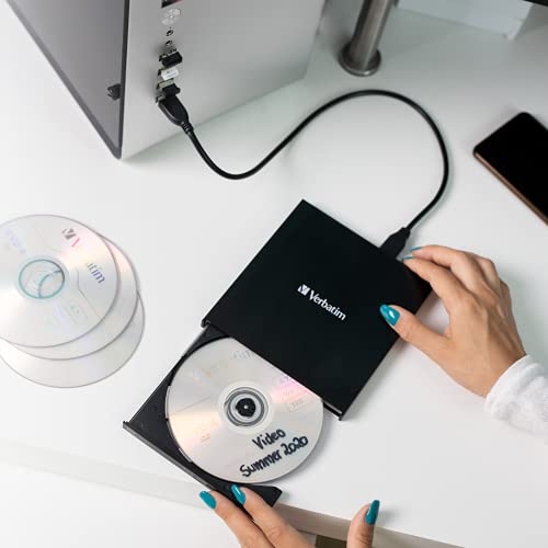 Verbatim Externe Slimline CD/DVD Writer I USB 3.2 Gen1 met USB-C-aansluiting incl. USB-C naar USB-A-kabel I compact… - Image 4