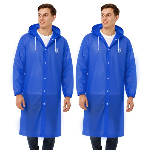 Image of Reusable EVA Hooded Raincoat| Transparent Waterproof Rain Wear for Men & Women | Elastic Full Sleeves | Front Button Design | Knee Length Free size