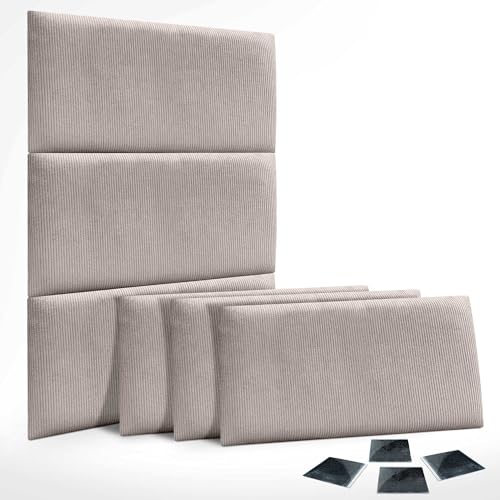 DHOME Juego de 6 Paneles Tapizados de Pana Premium Pack Autoadhesivos para Pared Acústicos Absorbentes Protección Impactos Cabeceros Decoración Hogar Dormitorio (Marrón, 60x40cm, x6)