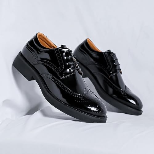 Men's Black Patent Leather Wingtip Brogue Oxfords Classic Lace Up Low Top Derby Shoes - for Office Business & Dress Occasions2