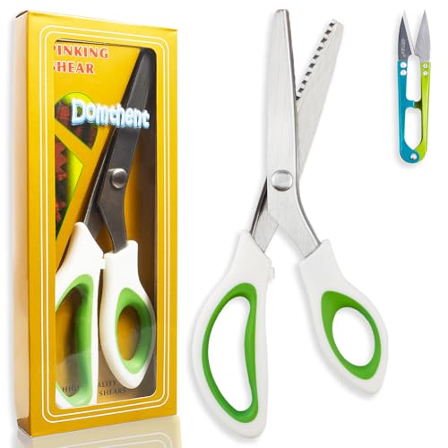 Domthent Pinking Shears for Fabric Cutting,9.44'' Heavy Stainless Steel Zigzag Scissors with Thread