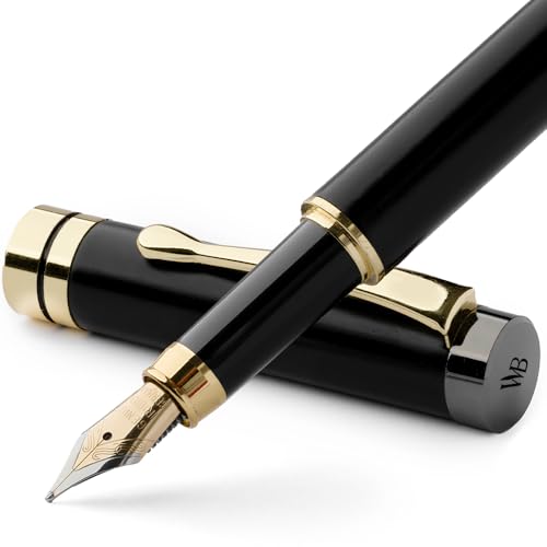 Image of Wordsworth & Black Fountain Pen Set, Luxury Bamboo Wood - Medium Nib, Gift Case; Includes 6 Ink Cartridges, Ink Refill Converter -Journaling, Calligraphy; Drawing, Smooth Writing [Black Wood]