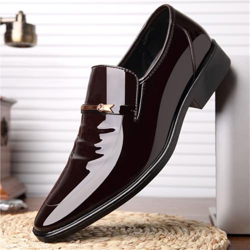 Men's Spring Dress Shoes Business Formal Glossy Leather Pointed Toe Wedding Shoes for Groom Wide Width Available2
