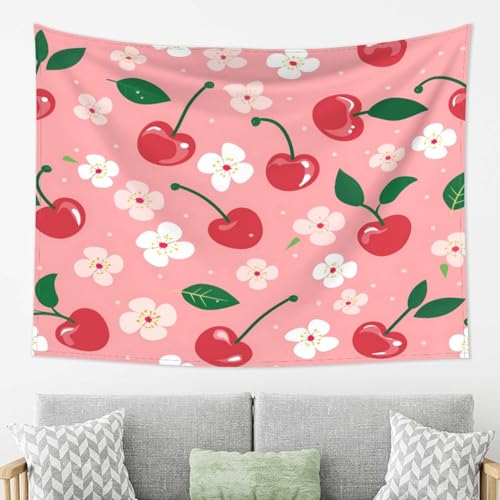 Tapisserie murale cerise grand format en polyester lavable avec crochets