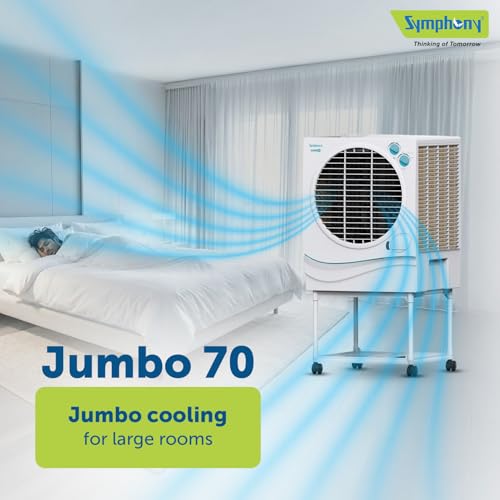 Symphony Jumbo 70 Desert Air Cooler for Home with Aspen Pads, Powerful Fan, Cool Flow Dispenser and Free Trolley (70L, White) view 2