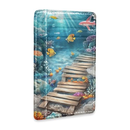 Billetera delgada para mujeres con pintura creativa 3D Ocean en cuero miniatura 1