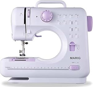 MARIG Nähmaschine für Anfänger und Kinder, Nähmaschine mit Fußpedal, tragbare Elektrik, Doppelfaden, 12 eingebaute Stiche, 5 Sprachen Handbuch