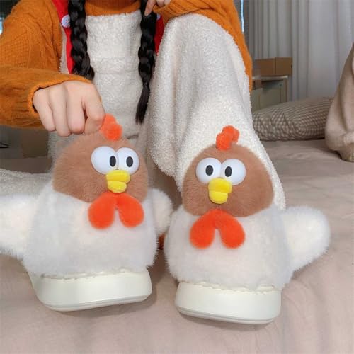 BIBOKAOKE süße 3D -Cartoon -Hühner -Pantoffeln Plüsch Hausschuhe bequeme rutschfeste Slipper mit dicker Sohle Winter Tier Baumwoll Pantoffeln Erntedankfest Urlaubsgeschenke