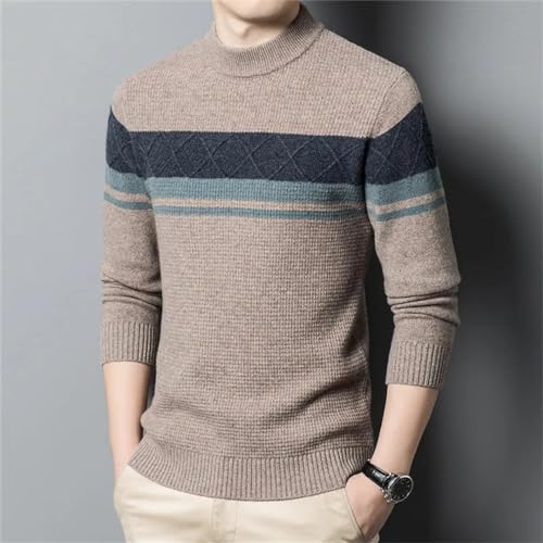 Autumn Winter Wool Thick Men's Round Neck Sweater Classic Turtleneck Stitching Business Leisure Slim Warm Sweater2