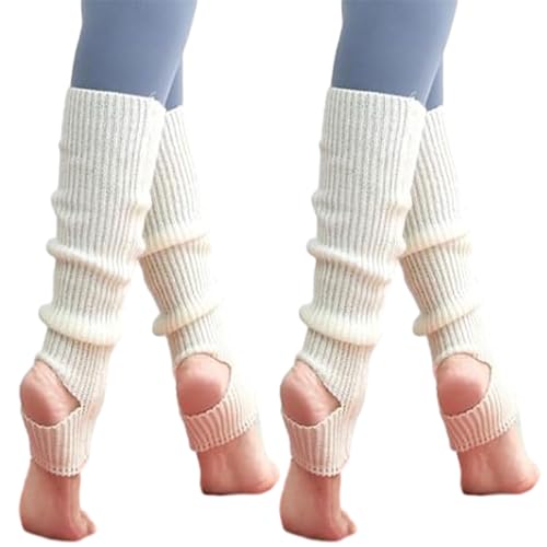 YUANQIAN Women Winter Extra Soft Long Legwarmer Warmer Knitted Stirrup Leg Warmers for Yoga Ballet Dance (Ivory white&Ivory white inhole)
