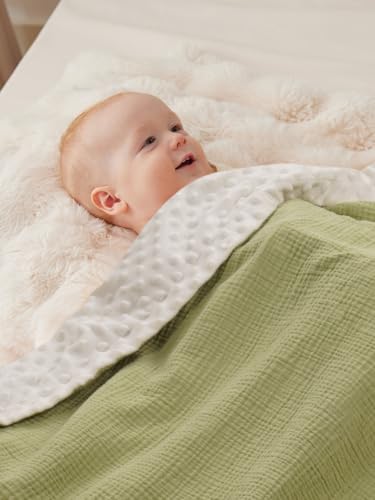 Couverture pour bébé double face TILLYOU anti-transpiration en mousseline de coton vert