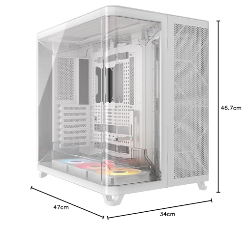 CORSAIR AIR 5400 RS-R ARGB Boîtier PC Triple Chambre Moyen-Tour Panoramique — Chambre Isolée pour AIO 360mm, Compatible Mères À Connexion Inversée, 3X Ventilateurs ARGB RS-R Inclus — Blanc