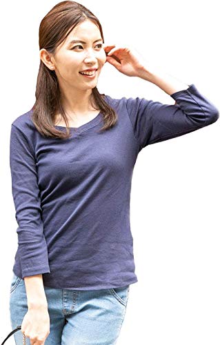 [アスペルシオ] Vネック 8分丈 フライス Tシャツ レディース 8分袖 8分そで tシャツ ロングt ロンt ロングシャツ ティーシャツ ロングティーシャツ 丸首 vネック ラウンドネック クルーネック かわいい とろみ オーバーサイズ トップス ビッグシルエット ビッグ プルオーバー 普段着 シャツレディース レディースロング インナー ネイビー navy こんいろ こん (3L) 紺色（Amazon）