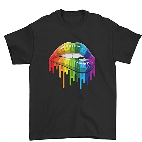 Rainbow Lips LGBT Gay Pride Lesbian Rainbow Men's T-Shirt Unisex Black Tee XL
