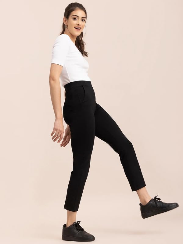 Image of FableStreet Women's Livin Air Stretch Striaght Pants /Trouser | Viscose Rayon with High-Rise Waist | Solid Pattern & Plain Weave Fabric | Office Wear & Business Meetings