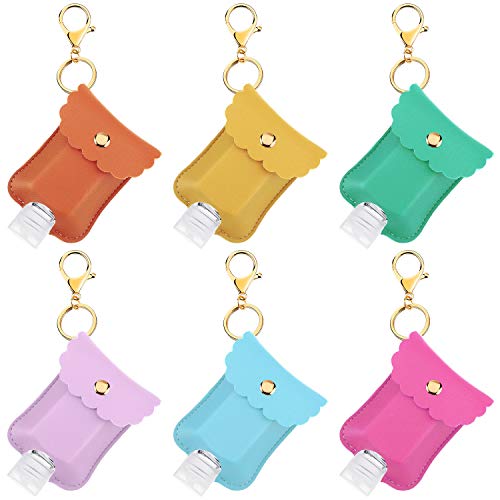 12 Pieces Travel Bottles Keychain Holder Set, 6 Pieces 60 ml Clear Refillable Flip Cap Bottles Transparent Plastic Bottle Containers 6 Pieces Key Chain Holders Bag Keychain Bags (Colorful)