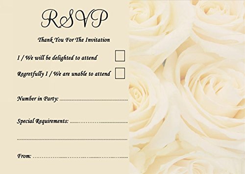 Pale Cream Ivory Roses Personalised Wedding or Party RSVP Cards