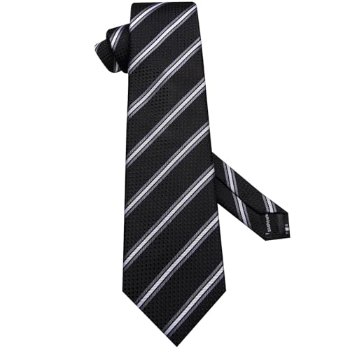 Image of Hi-Tie 70 inches Ties for Men Silk Extra Long Necktie and Pocket Square Cufflinks Set Men Big and Tall Tie Business
