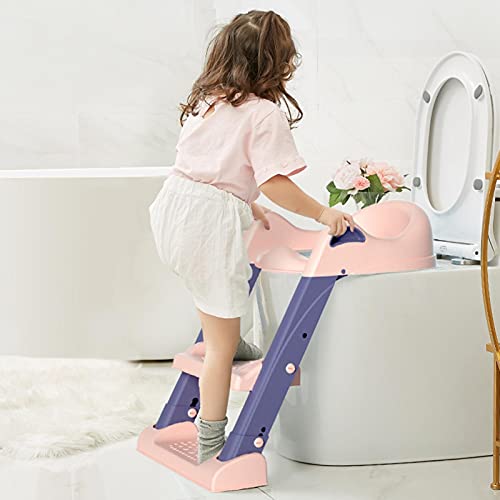 Kindertoiletstoel met trap, ladder, antislip, potje trainingsstoel met zacht PU-kussen, opvouwbare toilettrainer… - Afbeelding 3