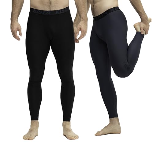 KISTA 2 Pack Men's Compression Pants Running Tights Workout Leggings, Cool Dry Technical Sports Baselayer (Large, Black/Charcoal)