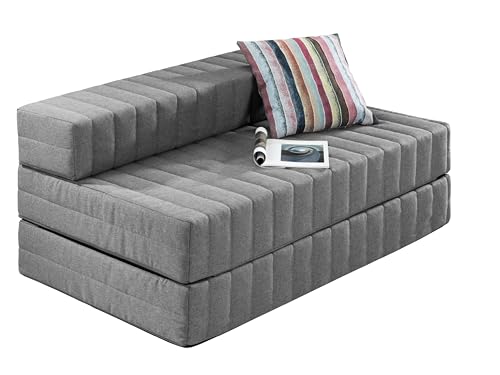 Sofá de 3 plazas con función cama, colchón plegable gris de 140 x 200 cm 2