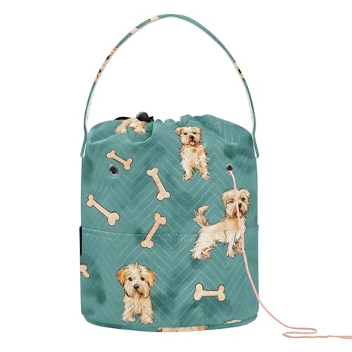Yarn Storage Bag Small Crochet Bag Knitting Bag Organizer Dog Bones Green Yarn Bags for Crocheting Basket