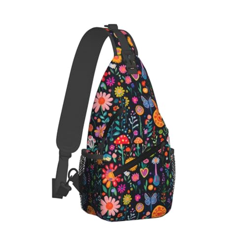 Sac à dos à bandoulière fleurs et papillon pour randonnée homme et femme
