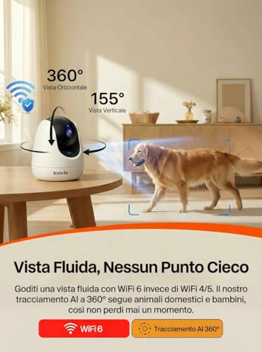TELECAMERA TENDA CP3 IP 1080P Rotazione 360°orizzontale e 155°verticale Audio bidirez Smart Tracking Modalità allarme dist 12mt - 6