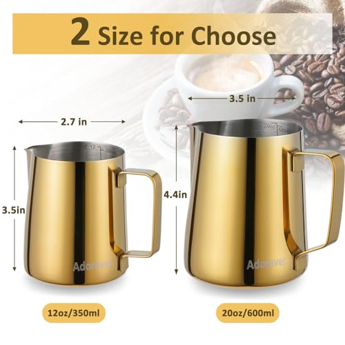 Image of Milk Frothing Pitcher, 350ml (12oz) Steaming Pitchers Stainless Steel Milk Coffee Cappuccino Latte Art Barista Steam Pitchers Milk Jug Cup with Decorating Art Pen, Gold