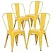 Poly and Bark Metal Modern Dining Chair, Industrial Mid Century Kitchen Cafe Restaurant Side Chair, Stackable, Yellow (Set of 4)