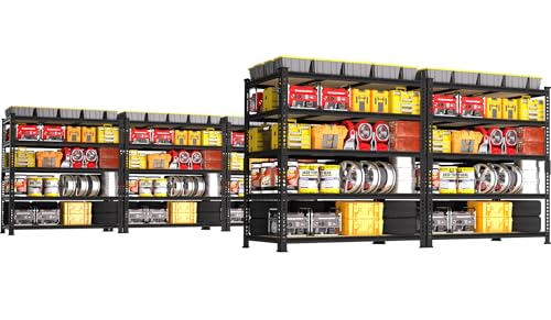 Image of PrimeZone Heavy Duty Garage Storage Shelves - 48 inch W X 24 inch D X 72 inch H Adjustable Metal Shelving Unit, 5 Tier Industrial Shelves for Storage Standing Utility Rack for Warehouse, Basement, Black, 5 Pack